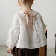 可爱娃娃衫女童春夏棉麻，长袖上衣儿童，森系亚麻衬衫宝宝文艺防晒衣
