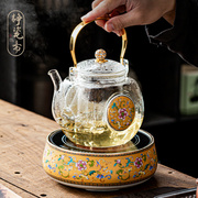 静瓷斋复古中式珐琅彩电陶炉家用茶壶陶瓷耐热玻璃泡茶壶水炉保温
