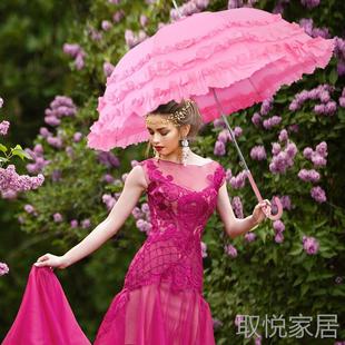 跨境新娘伞多层花边，遮阳伞直杆长柄拱形公主，伞自动晴雨伞