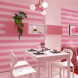 现代简约宽条纹粉色壁纸可爱儿童，房公主房卧室客女孩无纺布墙纸