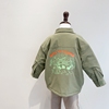 100-155韩系男女童军绿色后背卡通印花夹薄棉翻领外套