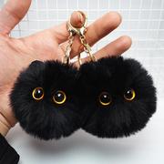 煤球猫猫手作毛绒挂件黑猫，钥匙扣可爱毛茸茸书包挂饰创意