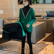 绿色设计感高领毛衣女洋气宽松加厚内搭打底衫2023秋冬季