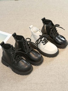 儿童马丁靴男童女童秋冬季单靴子加绒软底英伦风黑色短靴皮靴童靴