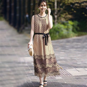 日本直邮2024春季女装，植绒波点休闲甜美花色无袖蕾丝边连衣裙