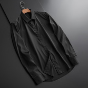 黑色衬衫男高级感定制衣服，衬衣男士长袖，商务正装高端真丝休闲寸衫