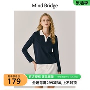 Mind BridgePolo领长袖T恤2024春季女士学院风纯棉上衣简约内搭