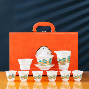 高端德化白瓷茶具套装家用羊脂玉盖碗客厅办公室茶杯陶瓷泡茶
