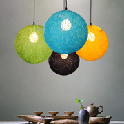 北欧灯具简约咖啡餐厅酒吧台彩色藤艺装饰创意个性麻球圆球形吊灯