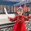 女童年服古装红色旗袍唐装小女孩过年拜年新年连衣裙纱裙洋气韩版