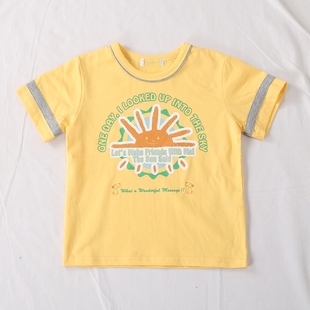 日单夏季童装简单好看圆领，太阳印花纯棉，短袖t恤3-4岁21855
