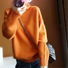 橘色高领毛衣女(毛衣女)加厚套头打底衫，宽松大码慵懒风时尚羊毛针织衫