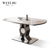 岩板餐桌2024款小户型意式现代简约家用长方形创意不锈钢桌椅组合