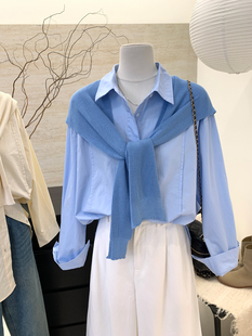 小哲春季韩系设计感小众，宽松百搭长袖，衬衫披肩两件套上衣女