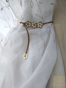 素梅扣手工复古文艺女士花朵搭配棉麻连衣裙装饰腰绳