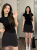 大码女装韩系显瘦套装2024夏季短袖T恤搭配波点短裙子两件套