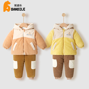 班迪乐婴儿棉服套装秋冬季宝宝衣服加厚分体儿童卡通外套保暖棉裤