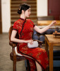 2024年夏装改良中国风旗袍红色修身复古气质婆婆女士连衣裙