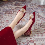 红色婚鞋女平底2023年中式秀禾婚纱结婚鞋水钻新娘鞋孕妇可穿