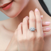 925纯银戒指女经典奢华5克拉仿真钻戒时尚镀白金，闭口指环欧美