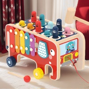 儿童木制玩具大象敲琴打地鼠恐龙拖拉车敲打配对益智亲子早教玩具