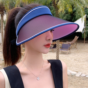 空顶帽UV防晒帽女夏变色防紫外线沙滩遮阳帽骑车大帽檐太阳帽子潮