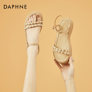 达芙妮法式厚底珍珠一字带凉鞋，女夏季2024百搭时尚，露趾罗马鞋