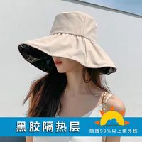 uv黑胶防晒遮阳帽子女，夏遮脸(夏遮脸)防紫外线太阳帽户外骑车大帽檐渔夫帽