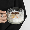 趣皿ins风菱格浮雕燕麦早餐，碗复古玻璃杯大容量，水杯牛奶杯麦片碗