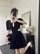 韩版2024夏季短裙女时尚吊带衫收腰系带欧根纱连衣裙两件套潮