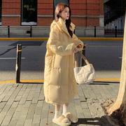 奶黄色羽绒棉服女冬季2023奶fufu棉衣，中长款韩系棉袄加厚