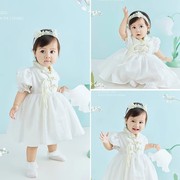 儿童摄影服装白色公主风主题裙子百天周岁女童旗袍夏装正版