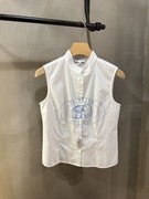 香港專櫃代購agnes b. 純色通勤百搭娃娃領無袖氣質襯衫 23春夏女