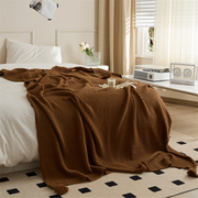 定制欧式咖啡色针织毛毯 流苏沙发休闲毯卧室盖毯 民宿毯子床尾巾