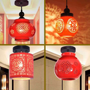 中国红灯笼现代中式景德镇LED陶瓷单头阳台门厅过道玄关吸顶吊灯