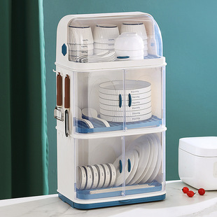 厨房碗架碗筷收纳盒带，盖装碗放餐具箱碟盘沥水，置物架塑料碗柜家用