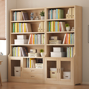 实木书架带门儿童书柜落地家用客厅储物柜防尘展示柜靠墙置物架子