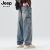 Jeep吉普工装牛仔裤男士夏季直筒美式高街复古阔腿长裤子男裤