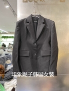 韩国进口2024春STAGE黑灰时尚翻领垫肩长袖收腰显瘦西装外套