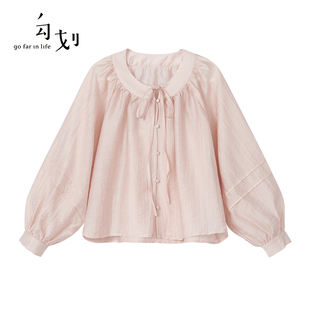 gofar勾划春季粉色长袖，衬衫女法式灯笼，袖上衣雪纺衫37841