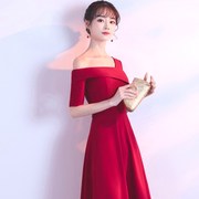 新娘敬酒服2023夏季红色，优雅晚礼服连衣裙修身显瘦结婚中长款