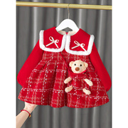 红色裙子婴儿女童冬装，连衣裙加绒儿童公主，裙秋冬衣服一岁宝宝冬季