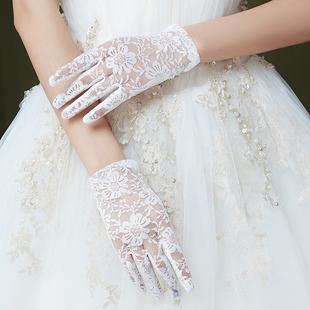 新娘手套结婚蕾丝短款演白色出手套婚纱手套晚礼服敬酒服手套红色