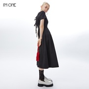 imone简约设计感收腰，镂空设计高腰连衣裙，女夏季裙装