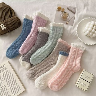 珊瑚绒袜子女冬季加厚加绒保暖地板袜睡眠月子袜秋冬睡觉袜子