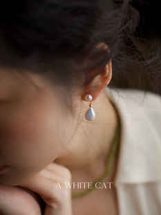 一白阿猫小众设计精致天然珍珠，水滴巴洛克耳环无耳洞蚊香盘耳夹