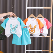 儿童装男童夏季套装2024韩版夏季短袖印花T恤短裤两件套时尚