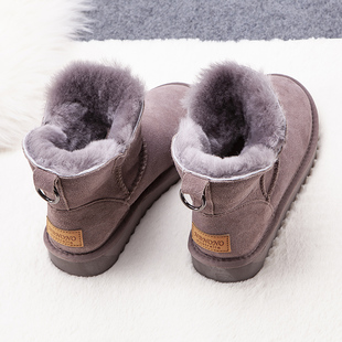冬季羊皮毛一体雪地靴女靴子，牛皮羊毛中筒棉鞋，防滑底短筒加绒短靴