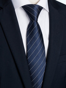 男士领带正装商务品牌高档蓝色，条纹领带衬衫，男学院风潮休闲手打款