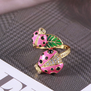 彩色锆石珐琅彩釉昆虫系列可爱瓢虫造型设计简约甜美款戒指指环